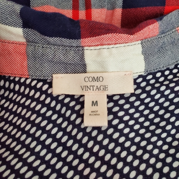 Como Vintage Sleeveless Red White Blue Flannel Plaid Button Down Vest Top - Picture 7 of 8